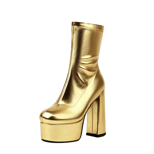 Superstar Sissy Platform Boots – Stretch Shine Ankle Heels