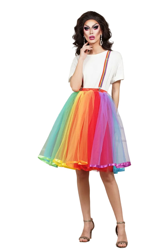 Rainbow Tulle Suspender Skirt – Drag Queen Pride Tutu