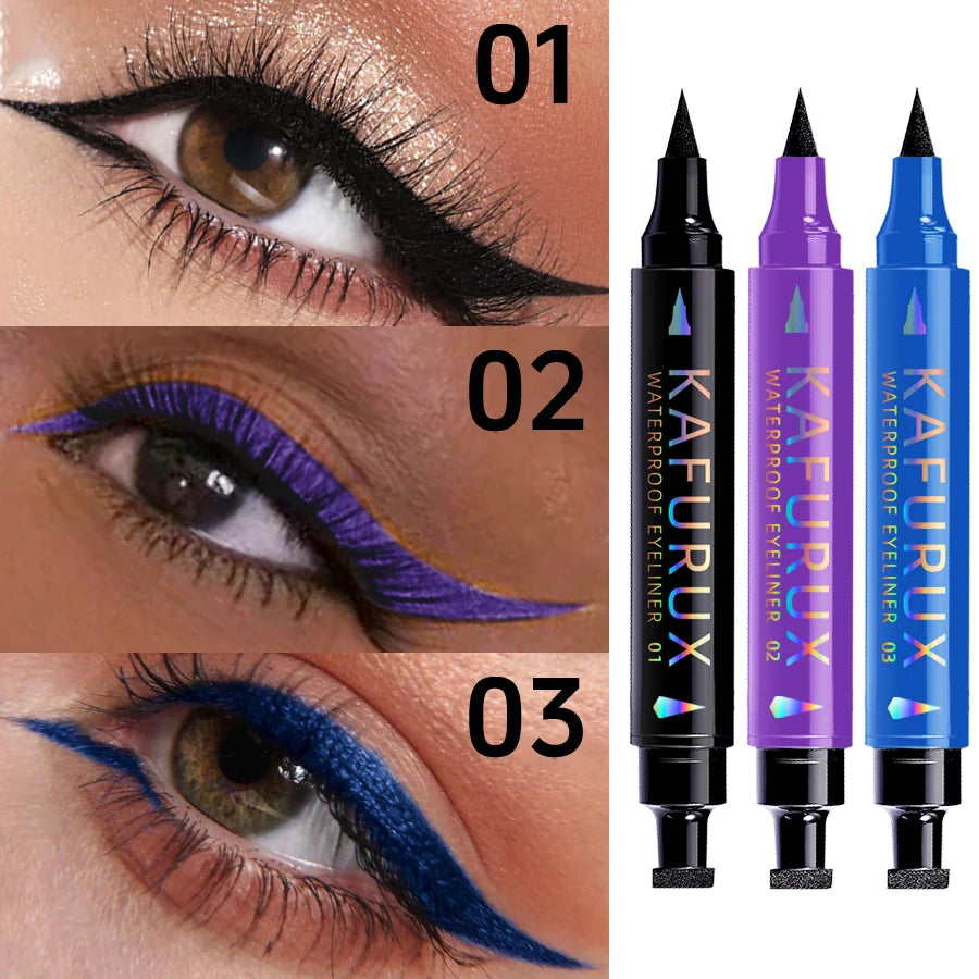 Double-Ended Stamp Eyeliner Pen | Waterproof Liquid Liner in Black, Purple & Blue