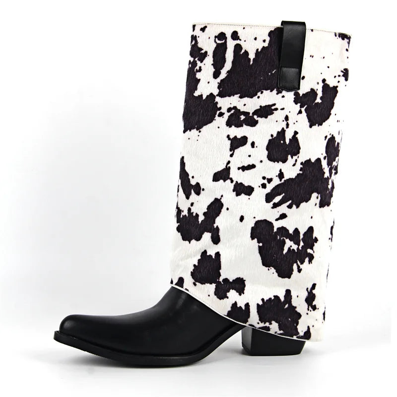 Moo'd for Drama Cow Print Boots – Campy Drag Queen Cowgirl Boots