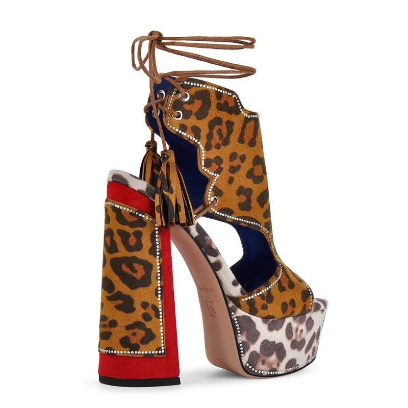 Leopard Rhinestone Platform Sandals
