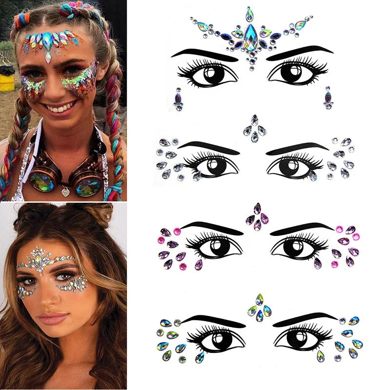 3D Rhinestone Face Jewels & Crystal Festival Stickers