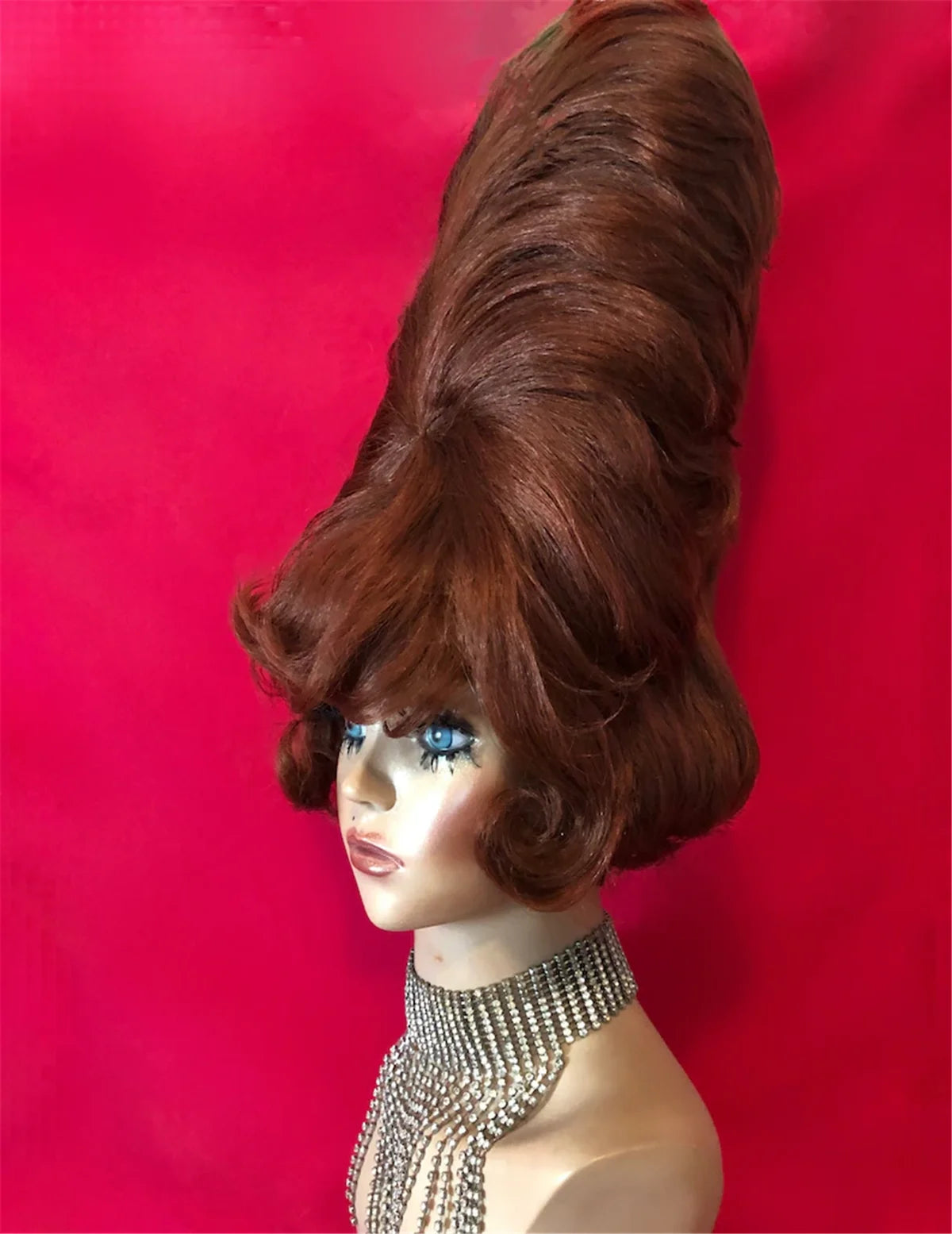 Beehive 1960s Drag Queen Wig | 26"+ Kinky Curly with Bangs | 250% Density