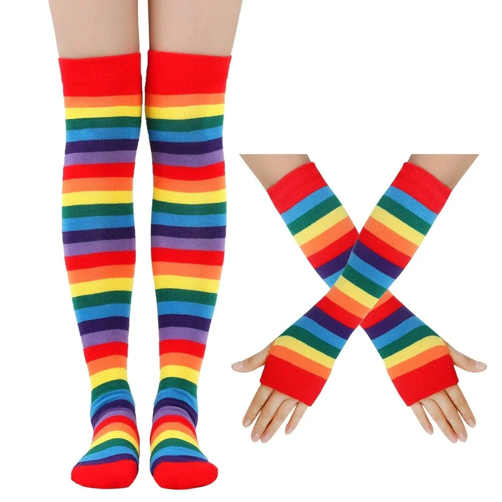 Rainbow Pride Festival Costume Set | Tutu Skirt, Headband, Suspenders, Arm Sleeves & Socks | 3pc or 5pc