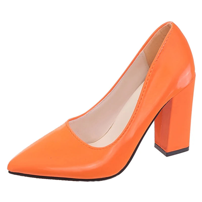 10cm Square Heel Pump – Patent Leather Pointed Toe | 12 Colors | US 9–19