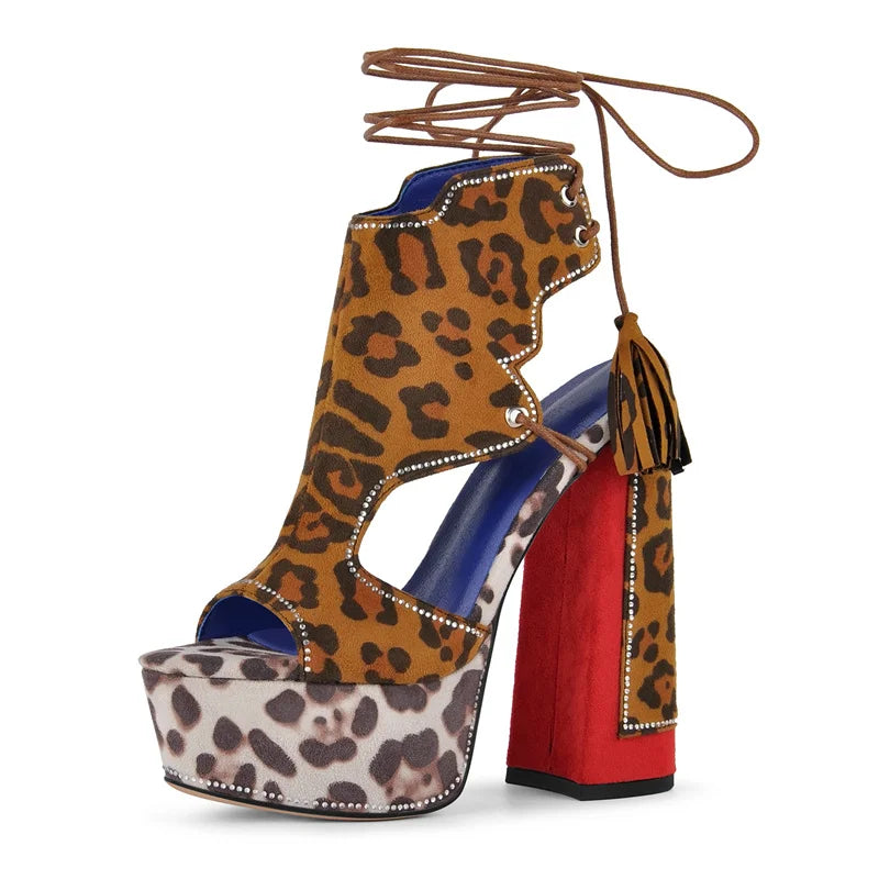 Leopard Rhinestone Platform Sandals