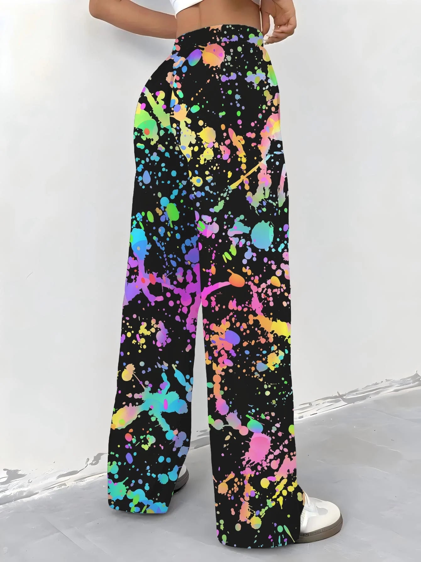 Rainbow Paint Splatter Pride Pants | Wide-Leg Festival Trousers