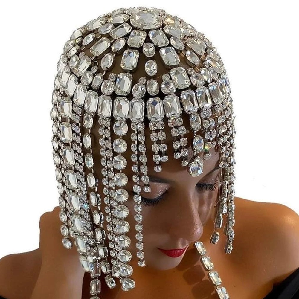 Luxury Crystal Square Tassel Head Chain Hat