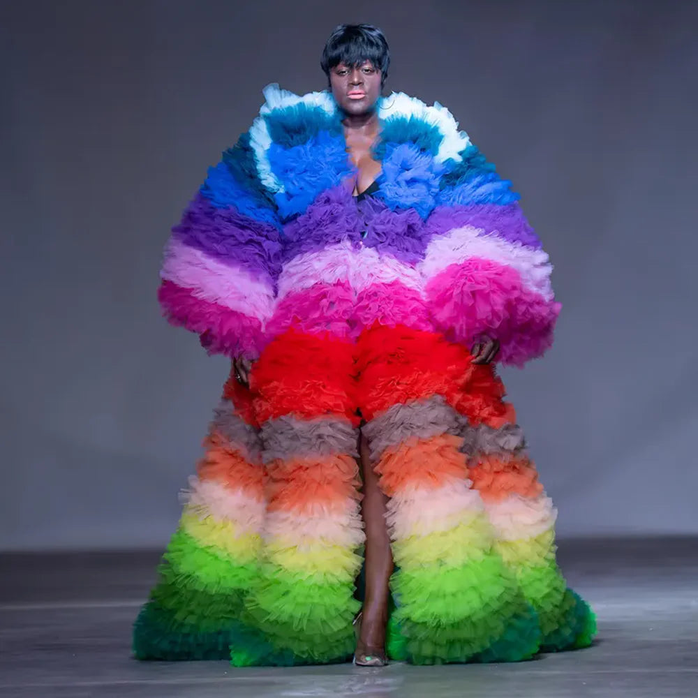 Colorful Ruffle Tulle Statement Jacket – Drag Queen Stage Coat