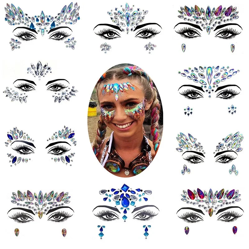 3D Rhinestone Face Jewels & Crystal Festival Stickers