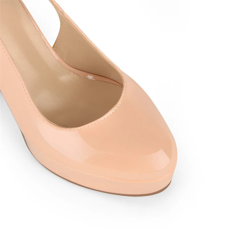 Patent Leather Slingback Pumps - Round Toe Hoof Heel Pumps