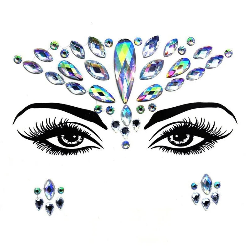 3D Rhinestone Face Jewels & Crystal Festival Stickers