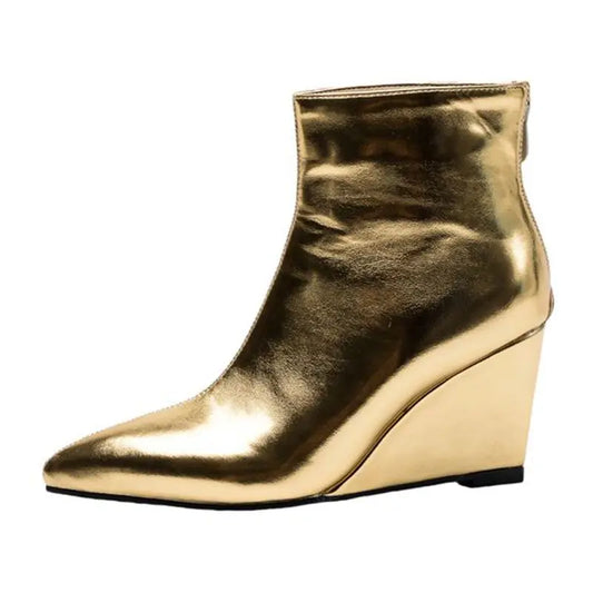 Metallic Wedge Ankle Boots| Gold · Silver