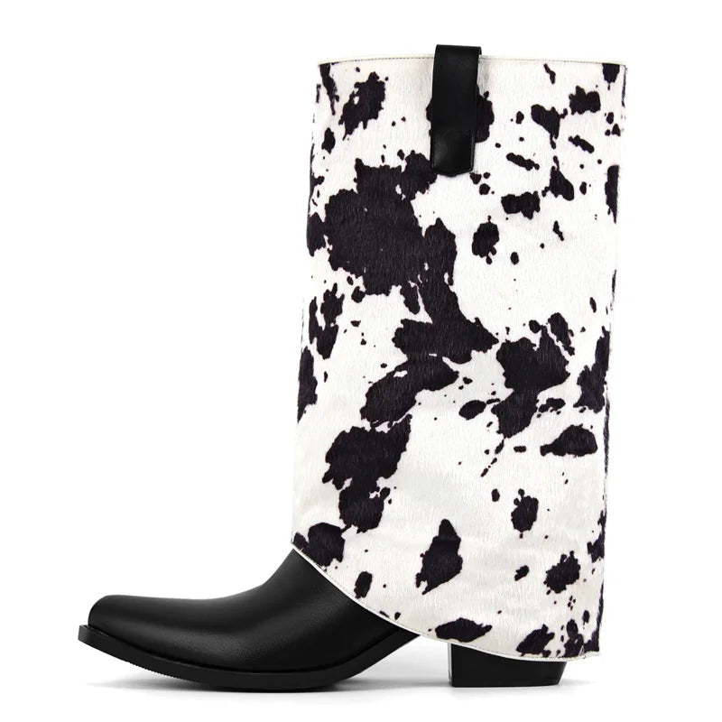 Moo'd for Drama Cow Print Boots – Campy Drag Queen Cowgirl Boots