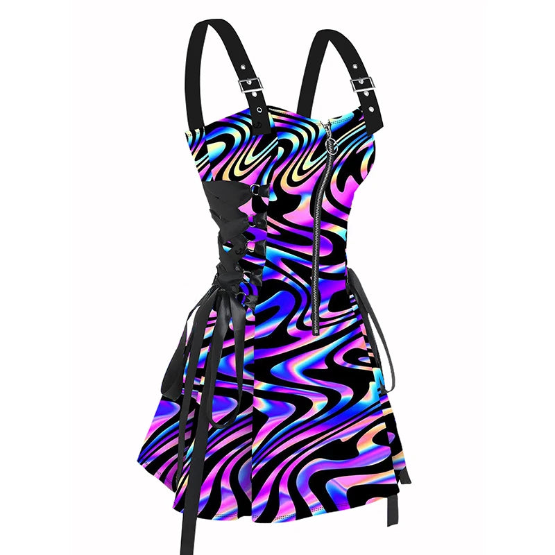 Rainbow Graphic Festival Dress & Shirt | O-Ring Zipper Adjustable Strap | Pride & Music Festival | S–XXL