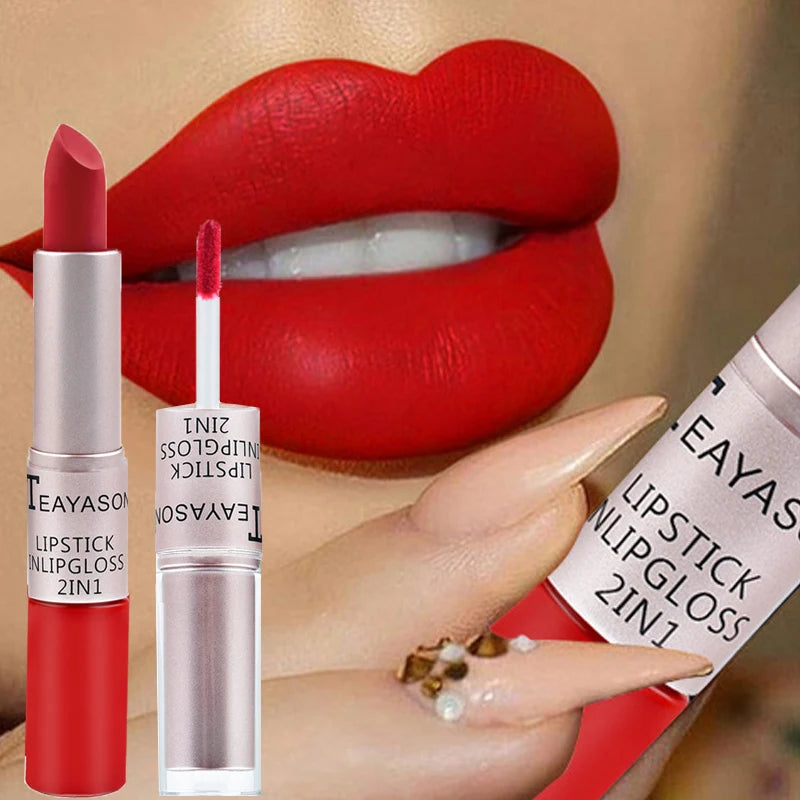 2-in-1 Velvet Matte Lipstick & Lip Gloss | Waterproof, Long-Lasting