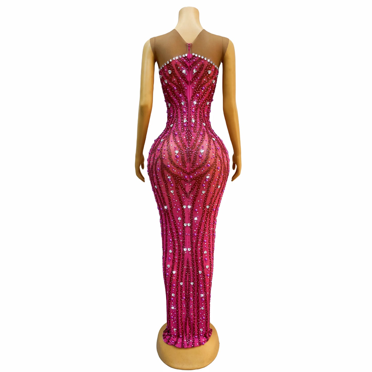 Fierce & Fabulous: Rose Rhinestones & Pearls Sleeveless Slay Dress