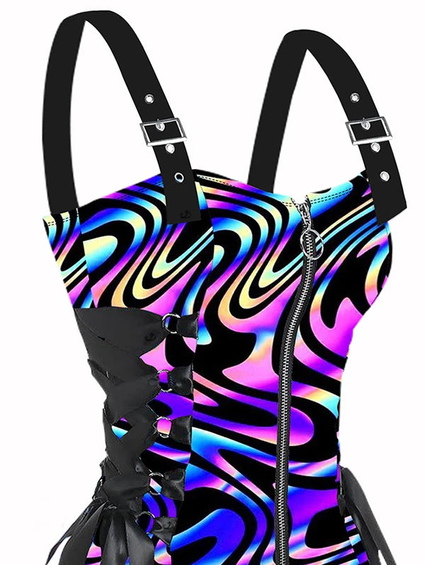 Rainbow Graphic Festival Dress & Shirt | O-Ring Zipper Adjustable Strap | Pride & Music Festival | S–XXL