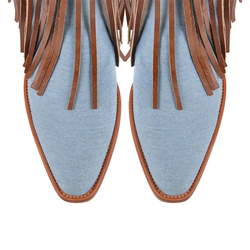 Whiplash Fringe Rodeo Boots – Denim Drag Cowgirl Fantasy