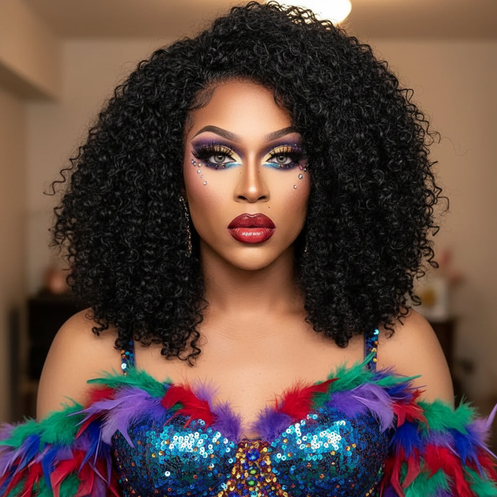 "Big Curl Energy" Kinky Curly Human Hair Half Wig – Glueless, 3-in-1 Install