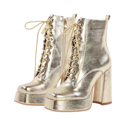 Strut Your Sass Lace-Up Platform Ankle Booties – Kickin' Glam for Queens!