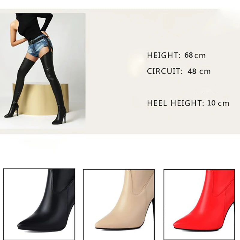Over-the-Top Thigh-High Stiletto Boots | Red · Black · Beige