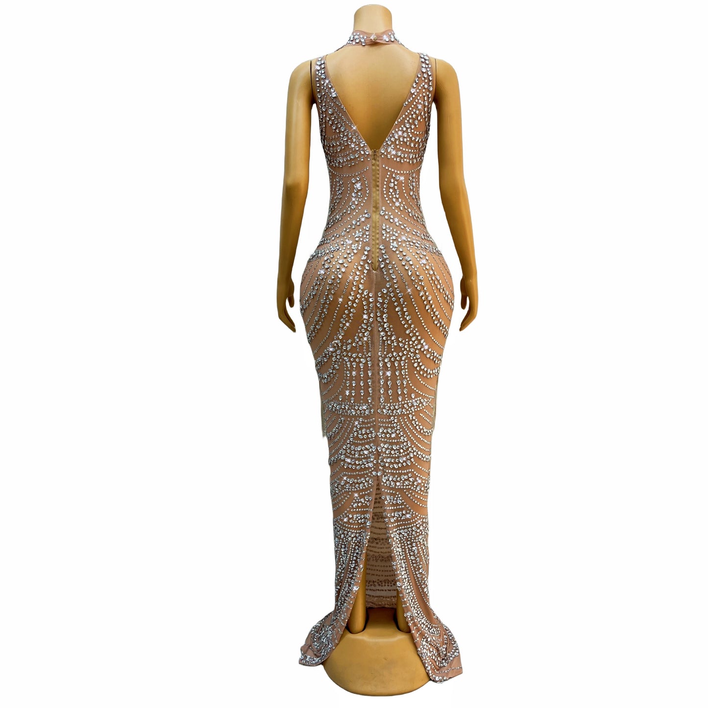 Glitz & Glamour Extravaganza: Bedazzled Crystal Fringe Stretch Dress