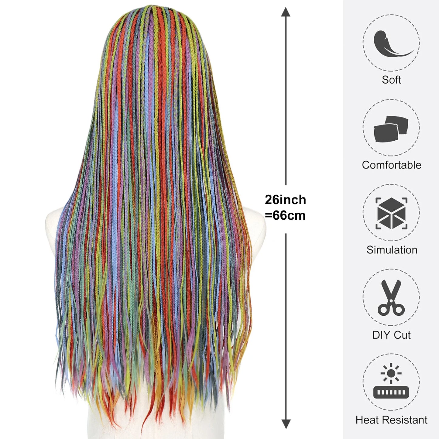 Rainbow Box Braid Lace Front Wig | 26" Cornrow Crochet Braids | 13x3 Swiss Lace | Pride & Drag