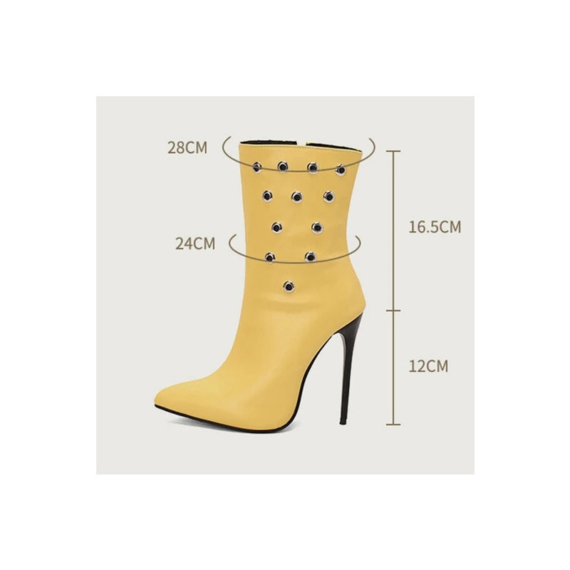 Studded Stiletto Ankle Boots | Green · Pink · Black · Yellow · White