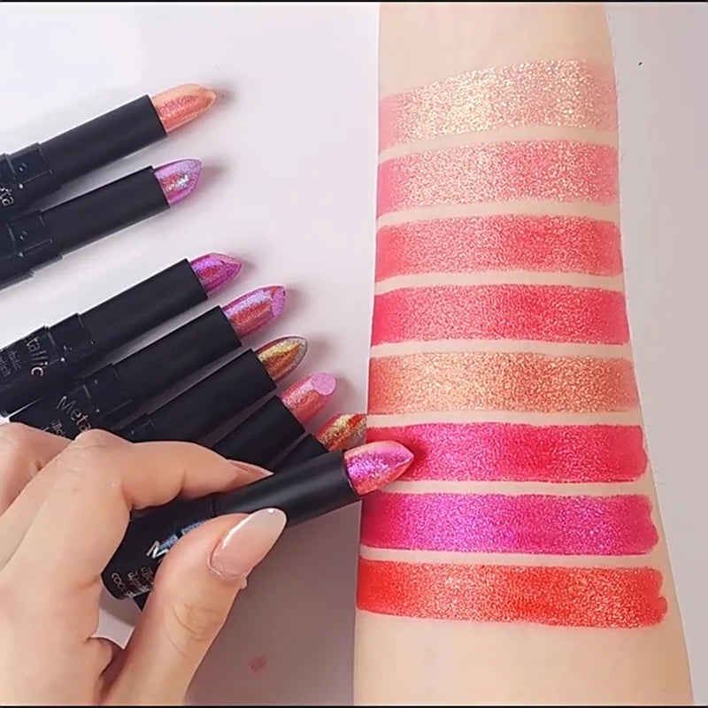 Metallic Glitter Lipstick | Diamond Pearlescent Finish | 15 Shades