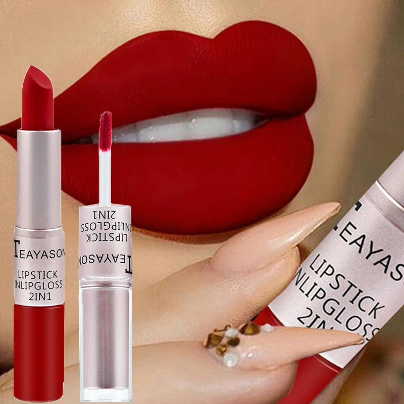 2-in-1 Velvet Matte Lipstick & Lip Gloss | Waterproof, Long-Lasting
