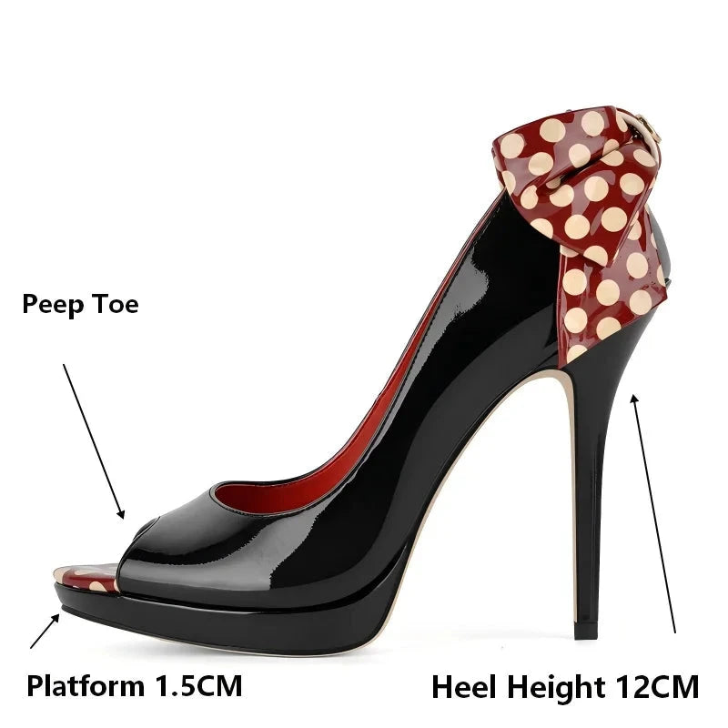 Heart-Print Bow Peep-Toe Stiletto Heels