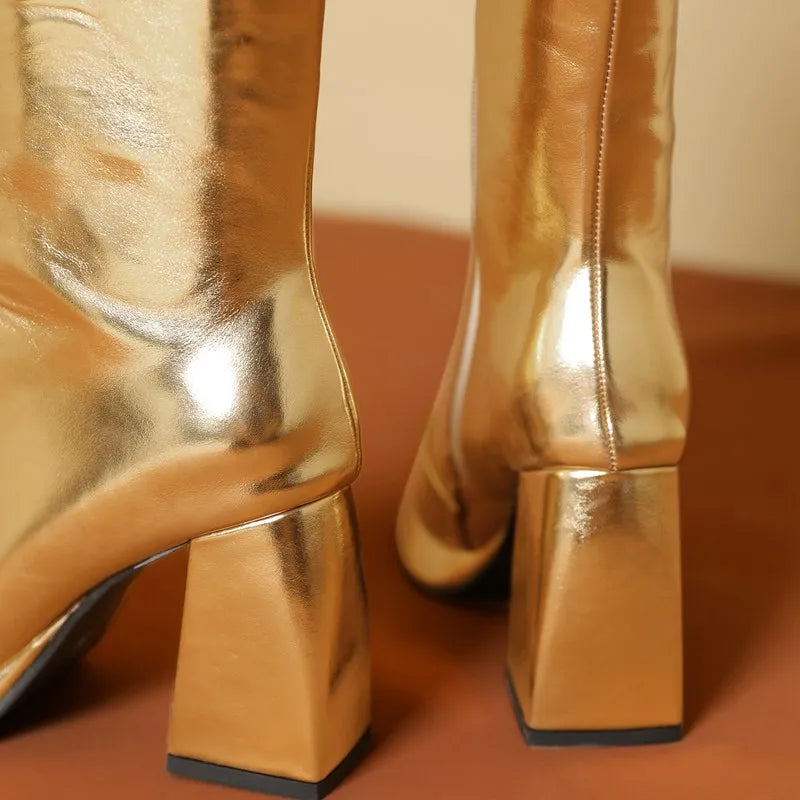 Glam Metallic Lace-Up Knee-High Boots – Bold Performance Statement