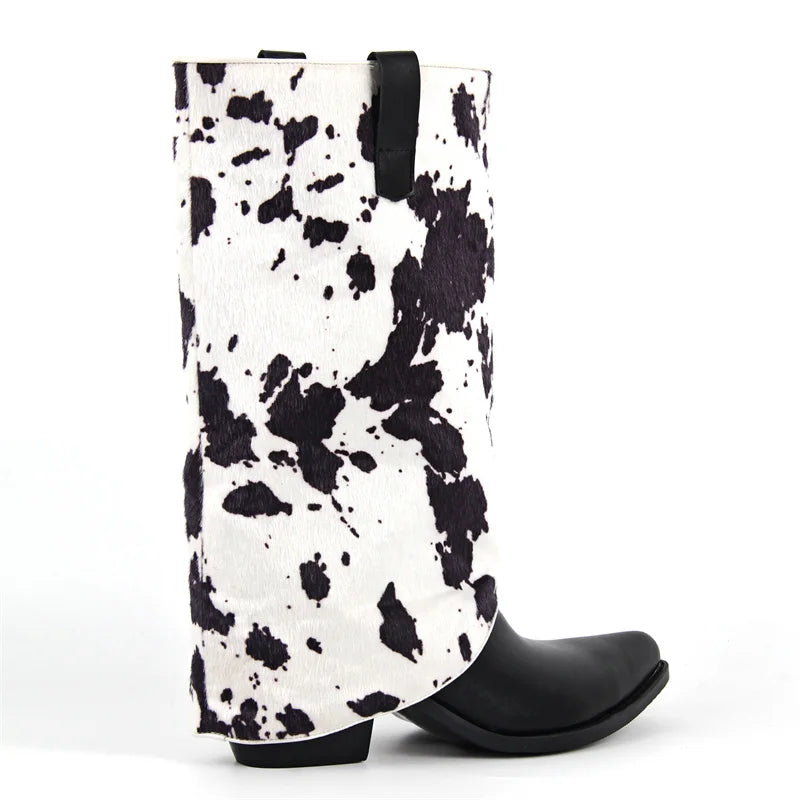 Moo'd for Drama Cow Print Boots – Campy Drag Queen Cowgirl Boots