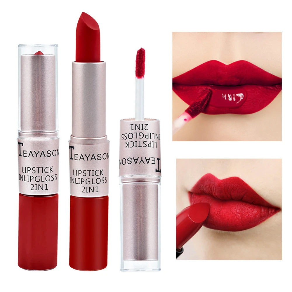 2-in-1 Velvet Matte Lipstick & Lip Gloss | Waterproof, Long-Lasting