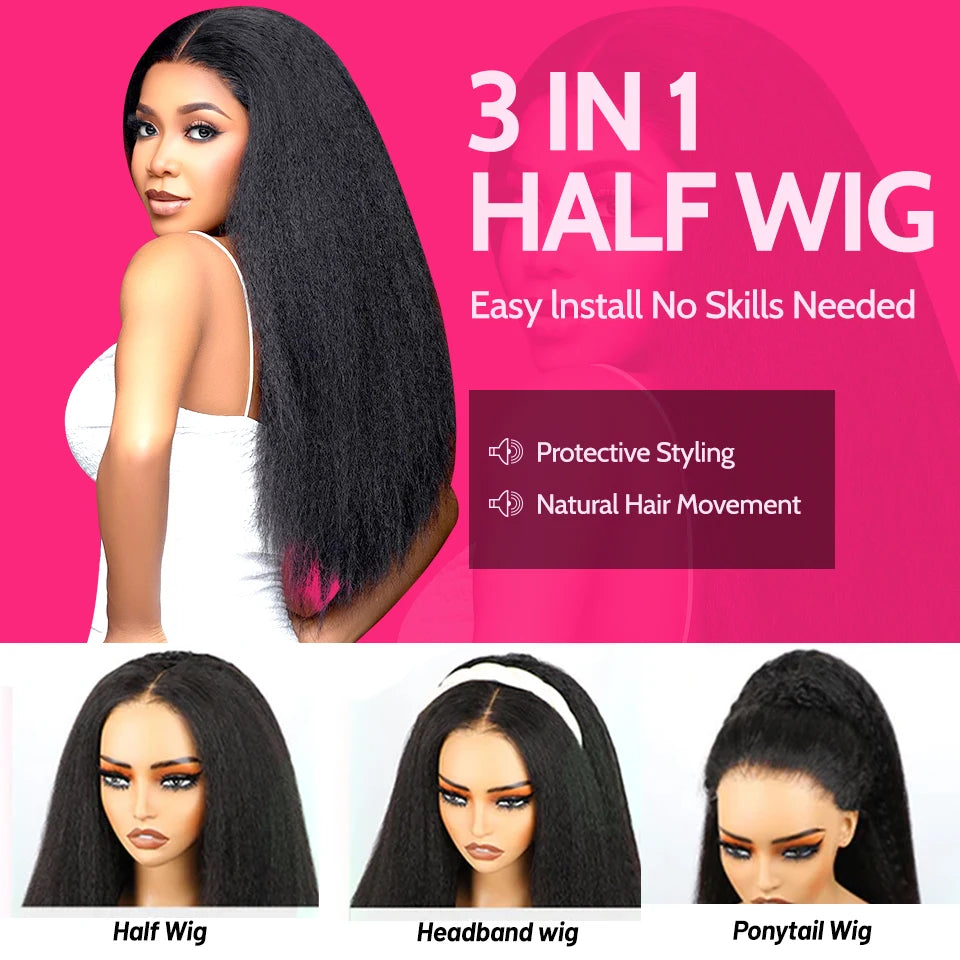 "Straight But Make It Fierce" Kinky Straight Human Hair Half Wig – Glueless, 3-in-1 Install