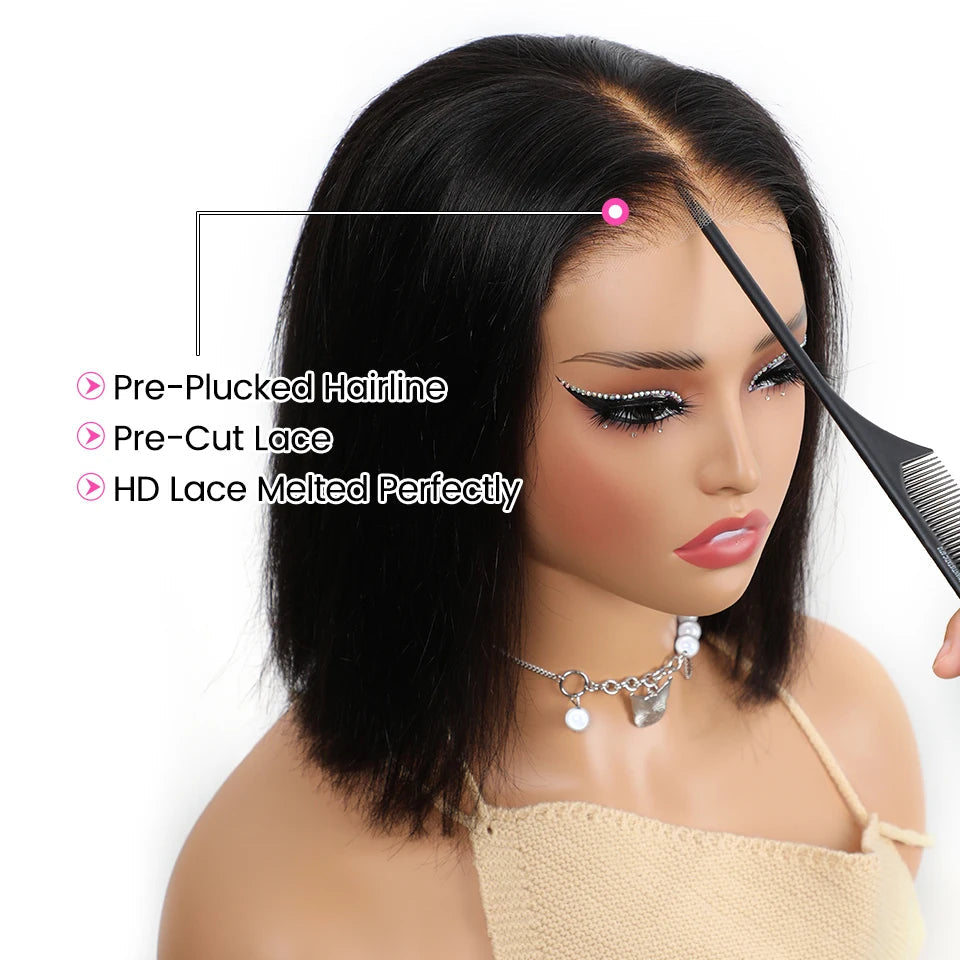 "Short & Deadly" Straight Bob Wear & Go Wig – 7x5 HD Lace, Pre-Plucked, Glueless