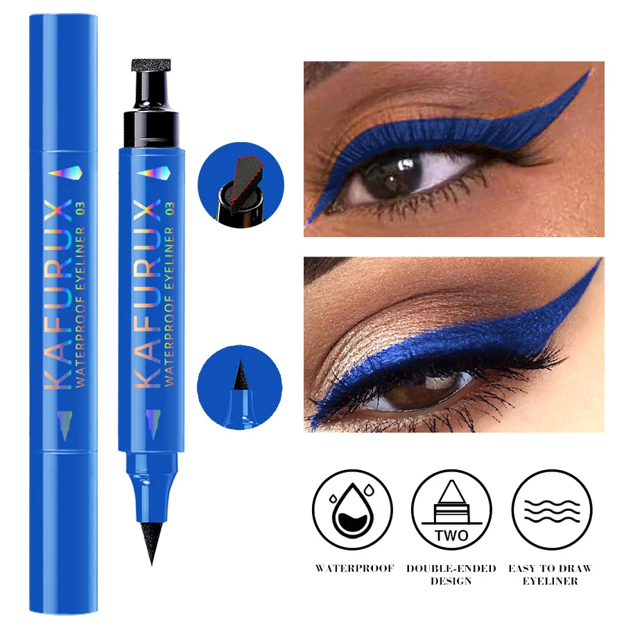 Double-Ended Stamp Eyeliner Pen | Waterproof Liquid Liner in Black, Purple & Blue