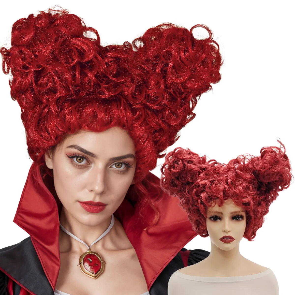 Red Heart-Shaped Kinky Curly Wig – Short Halloween Costume Wig