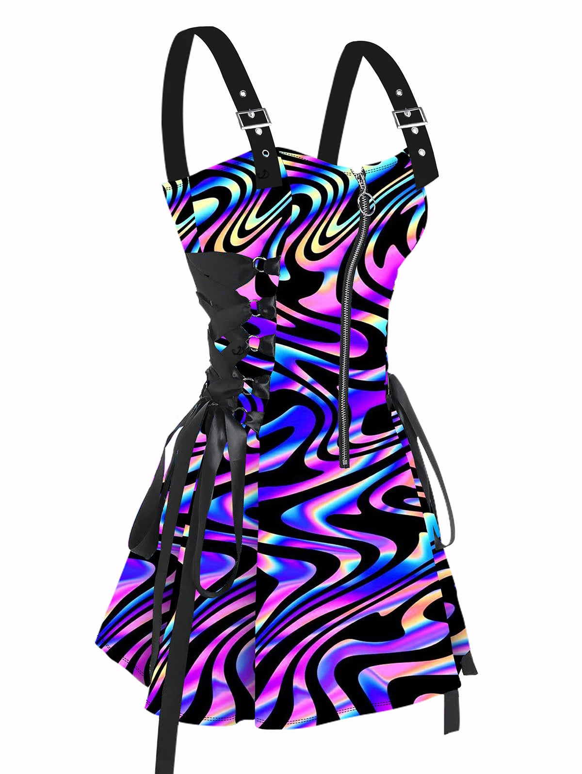 Rainbow Graphic Festival Dress & Shirt | O-Ring Zipper Adjustable Strap | Pride & Music Festival | S–XXL