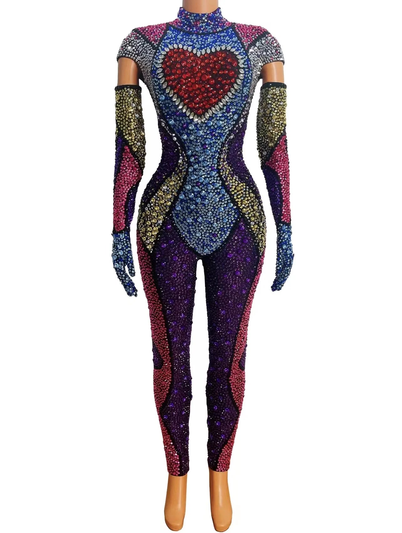 Product Title: Showstopping Spectacular: The "Rhinestone Rainbows Over a Beating Heart" Jumpsuit