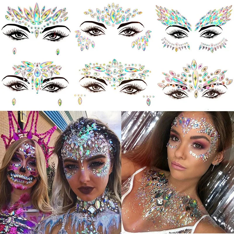 3D Rhinestone Face Jewels & Crystal Festival Stickers