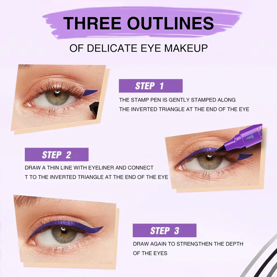 Double-Ended Stamp Eyeliner Pen | Waterproof Liquid Liner in Black, Purple & Blue