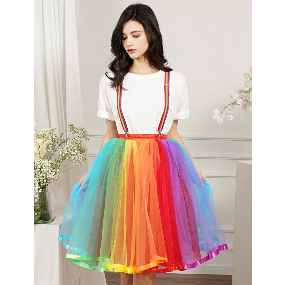 Rainbow Tulle Suspender Skirt – Drag Queen Pride Tutu