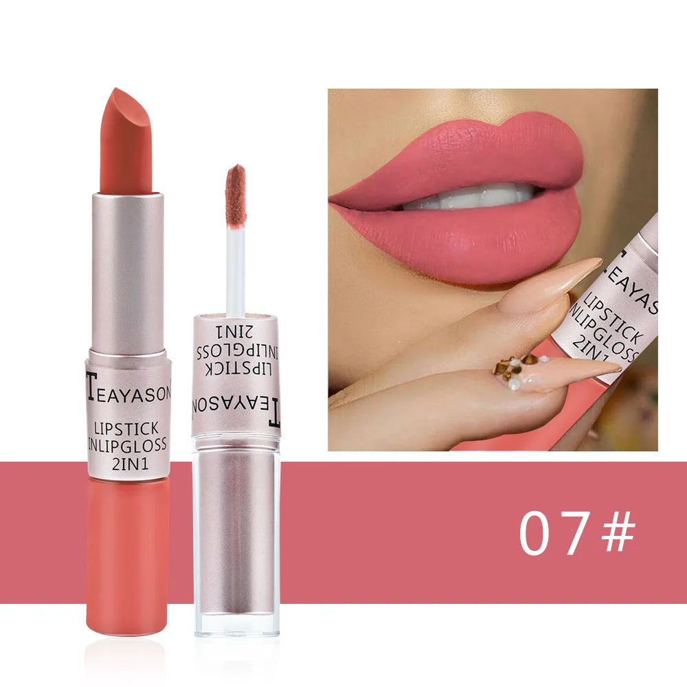 2-in-1 Velvet Matte Lipstick & Lip Gloss | Waterproof, Long-Lasting