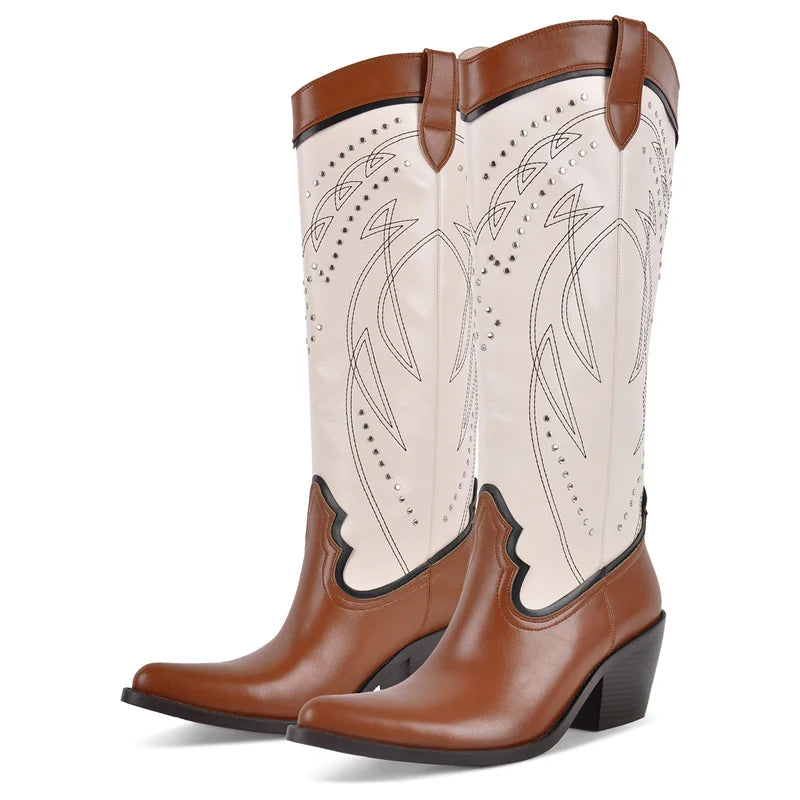 Saddle Queen Classic Western Boots – Two-Tone Drag Cowgirl Eleganza