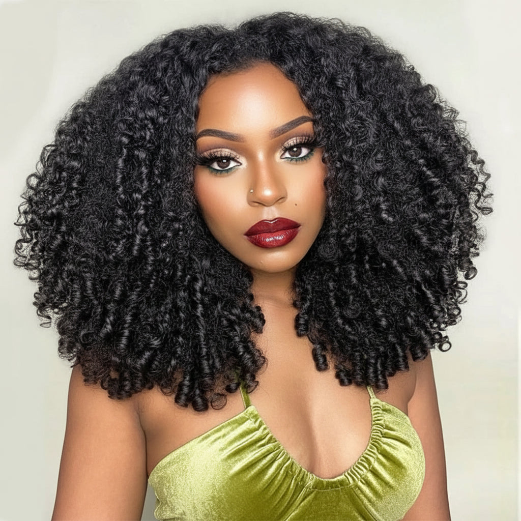 "Curl Up & Slay" Burmese Curly Flip-Over Half Wig – 100% Human Hair, Glueless, 18–28"