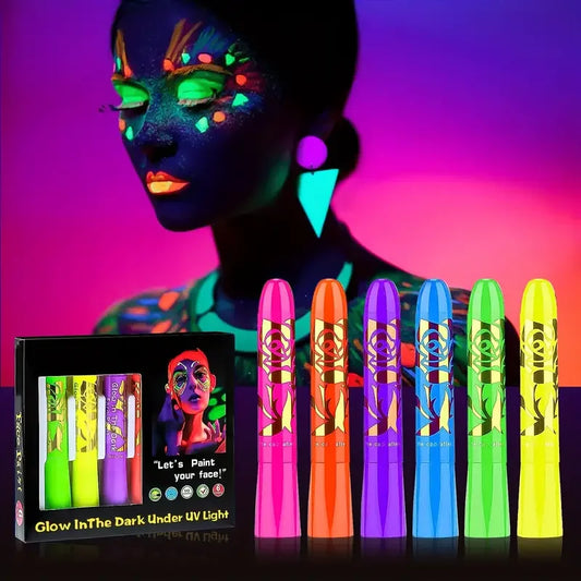UV Neon Glow Face & Body Paint Sticks | 6-Piece Black Light Kit