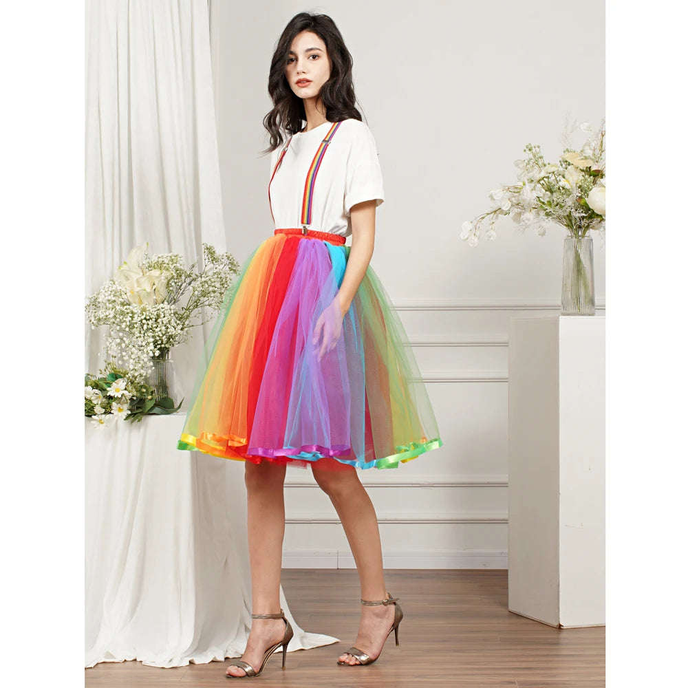 Rainbow Tulle Suspender Skirt – Drag Queen Pride Tutu