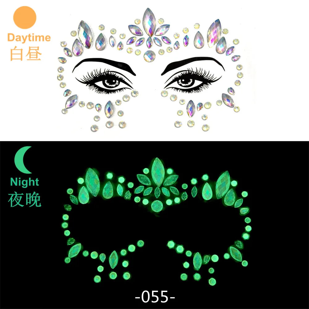 3D Rhinestone Face Jewels & Crystal Festival Stickers